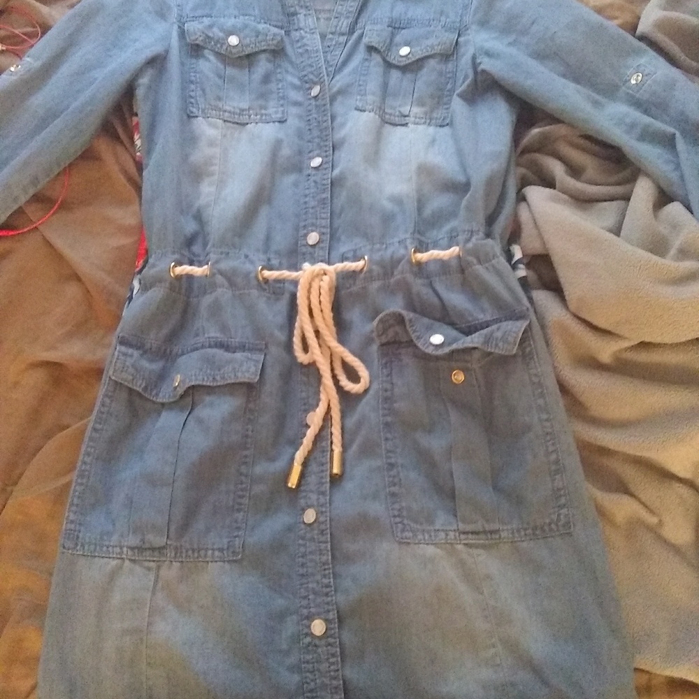 Front Rope-Tie Denim Dress